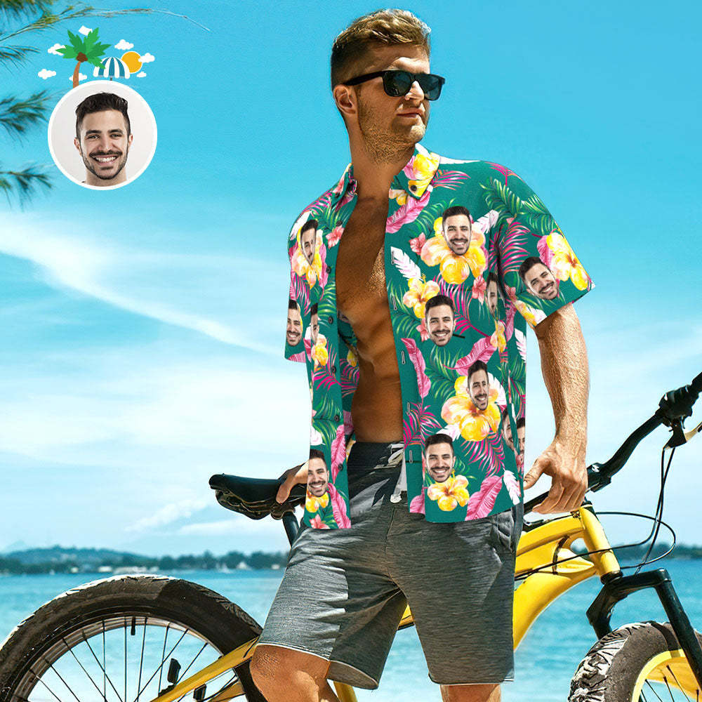 Custom Hawaiian Shirt with Face Personalized Photo Men's Hawaiian Shirt Men's Hawaiian Shirt Colored Feathers - FaceSocksUSA