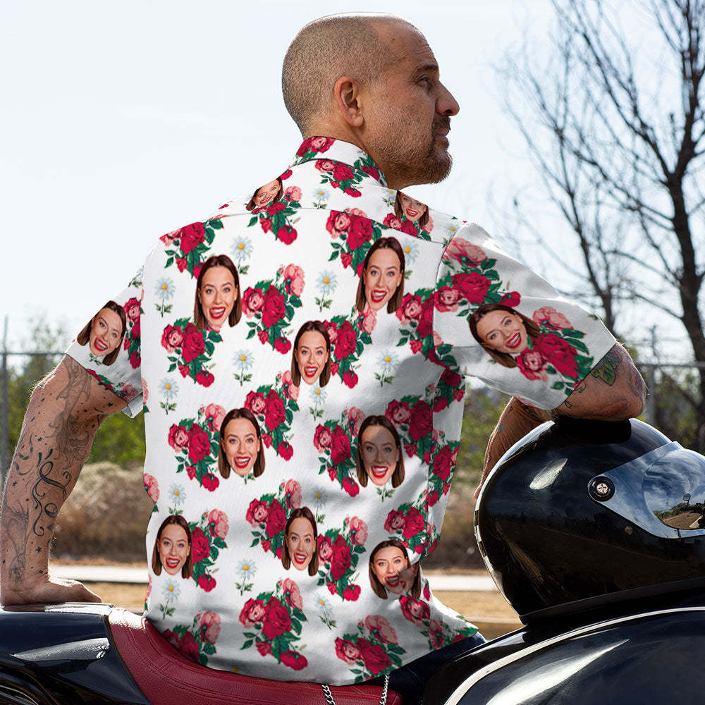 Custom Face Shirt Personalized Photo Men's Hawaiian Shirt Men's Hawaiian Shirt Rose Flower - FaceSocksUSA