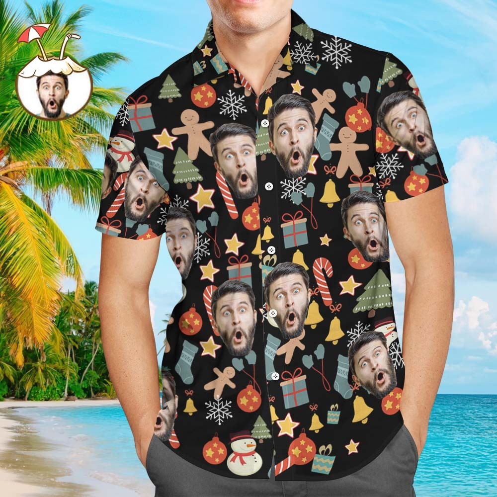 Custom Face Shirt Personalized Photo Men's Hawaiian Shirt Christmas Surprise Gift - Merry Christmas - FaceSocksUSA