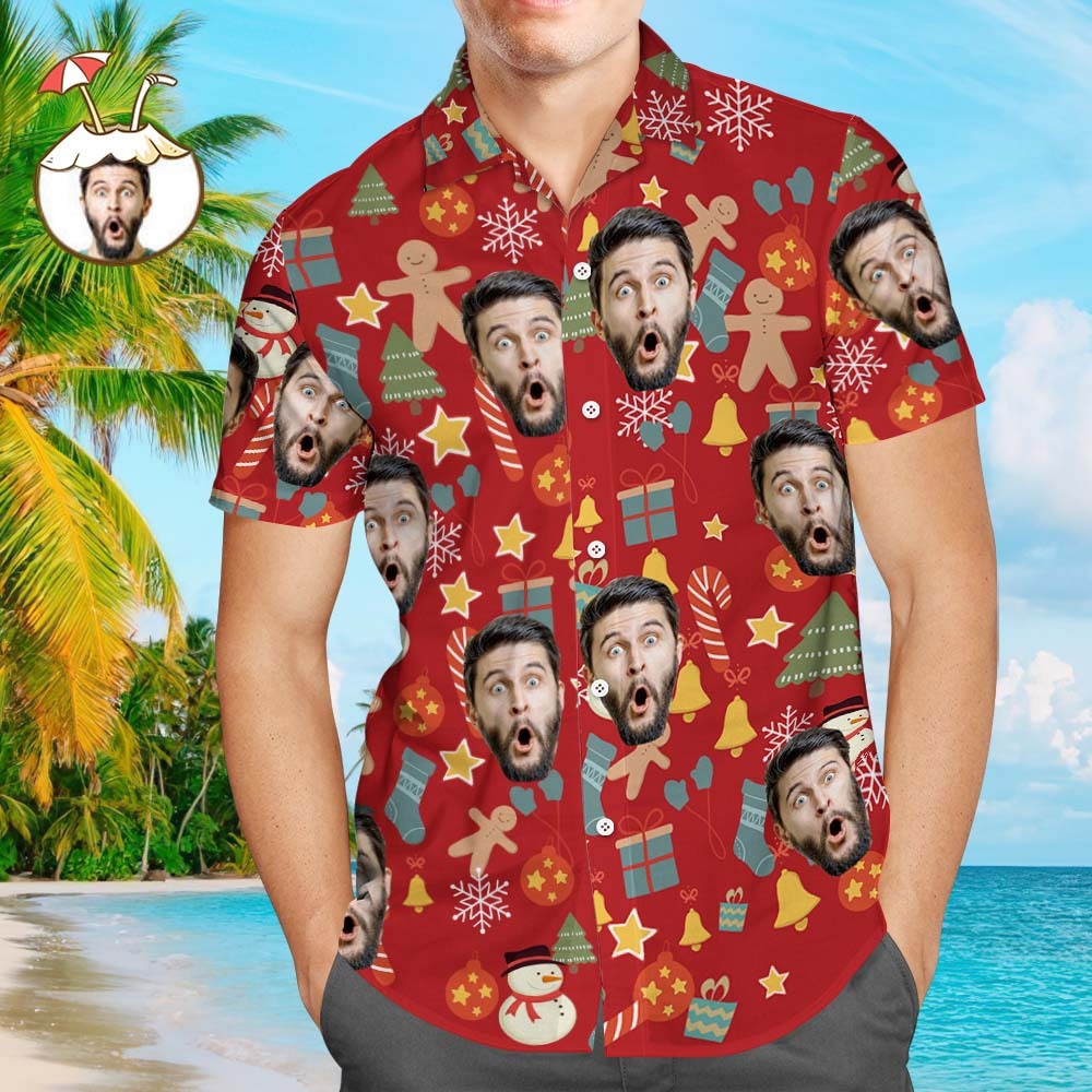 Custom Face Shirt Personalized Photo Men's Hawaiian Shirt Christmas Surprise Gift - Merry Christmas - FaceSocksUSA
