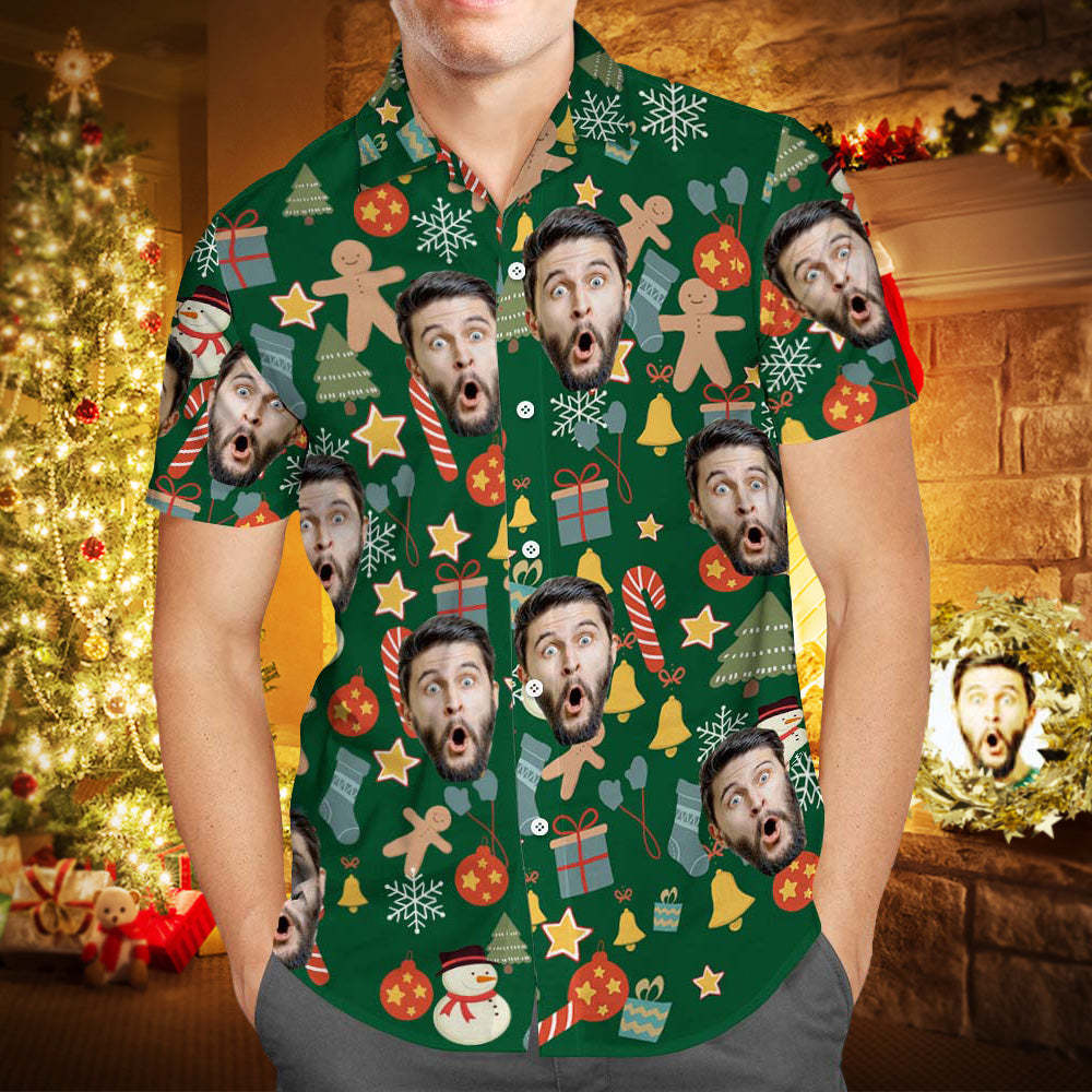 Custom Face Shirt Personalized Photo Men's Hawaiian Shirt Christmas Surprise Gift - Merry Christmas - FaceSocksUSA