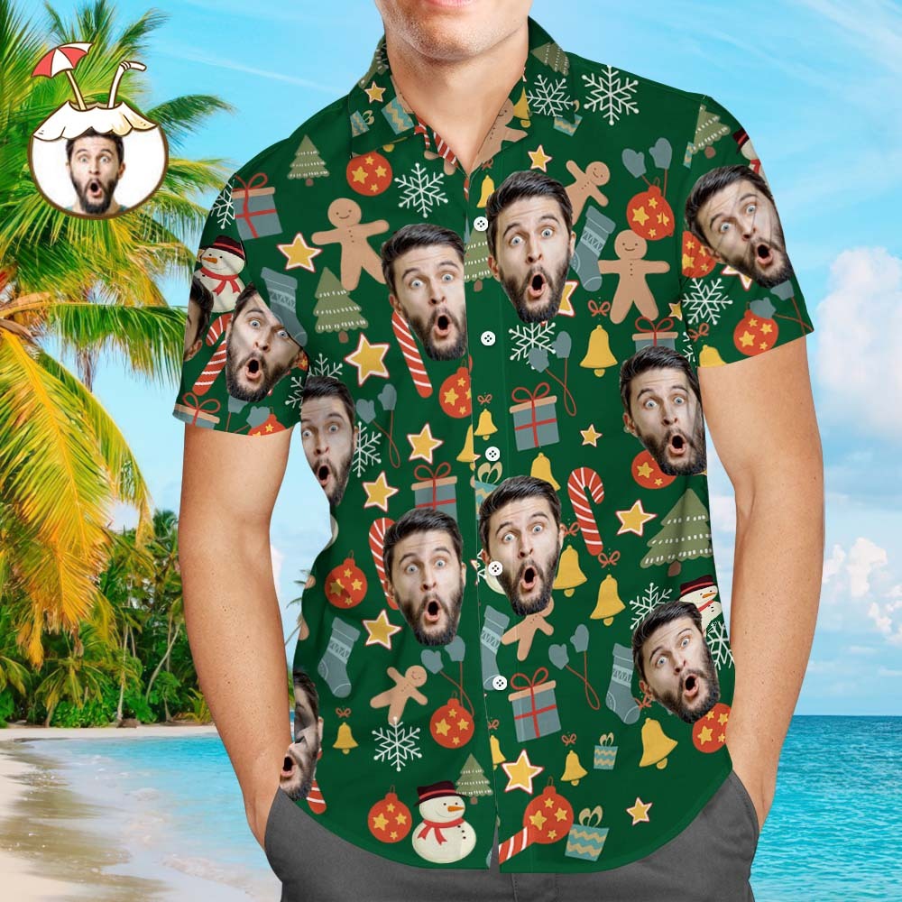 Custom Face Shirt Personalized Photo Men's Hawaiian Shirt Christmas Surprise Gift - Merry Christmas - FaceSocksUSA