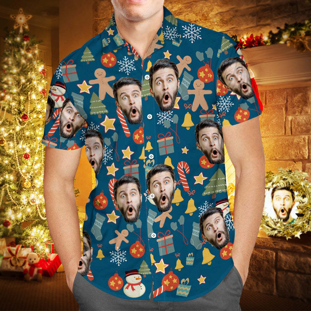 Custom Face Shirt Personalized Photo Men's Hawaiian Shirt Christmas Surprise Gift - Merry Christmas - FaceSocksUSA