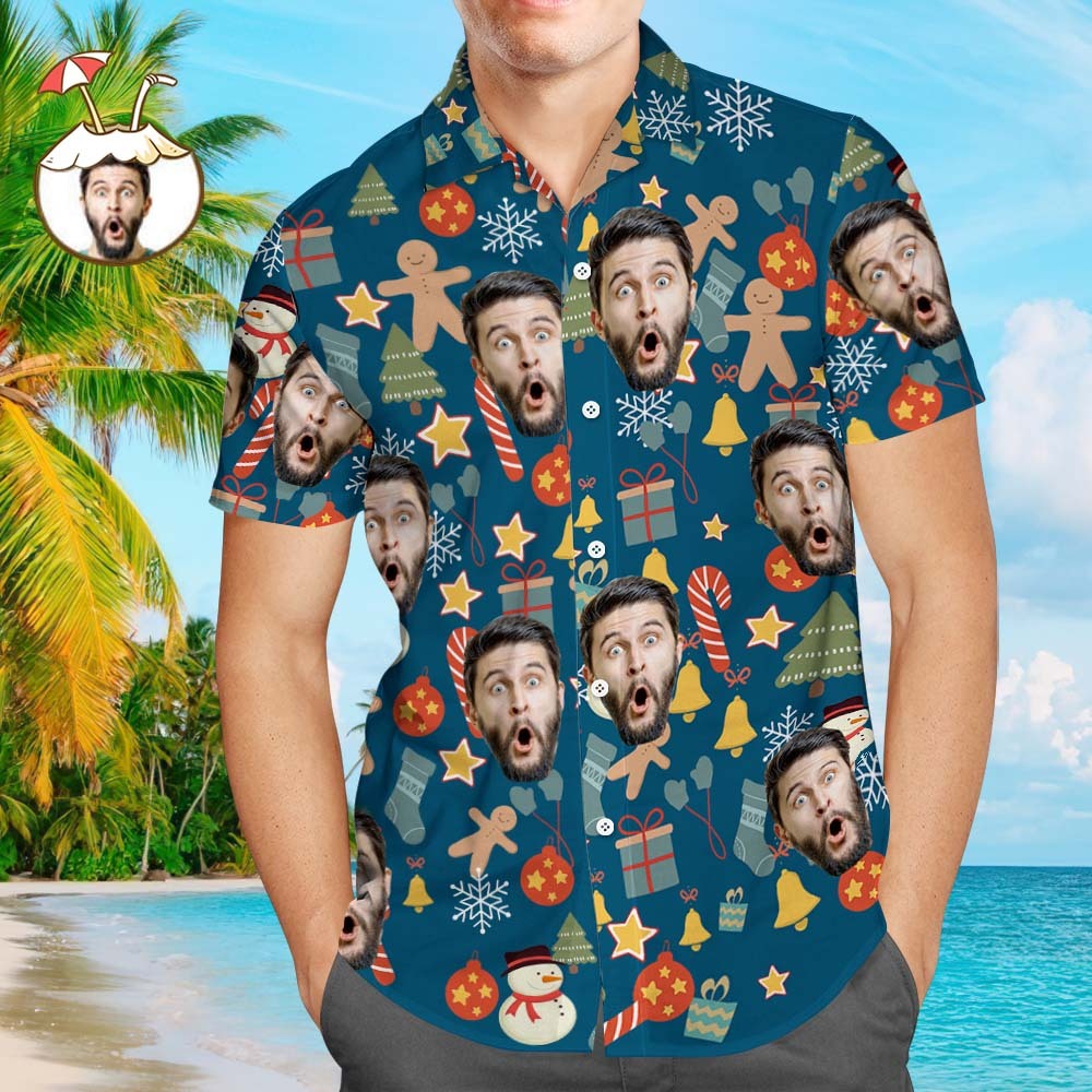 Custom Face Shirt Personalized Photo Men's Hawaiian Shirt Christmas Surprise Gift - Merry Christmas - FaceSocksUSA