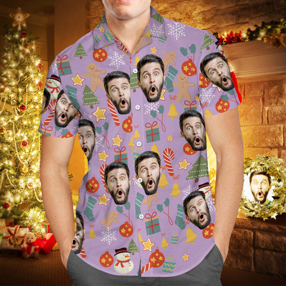 Custom Face Shirt Personalized Photo Men's Hawaiian Shirt Christmas Surprise Gift - Merry Christmas - FaceSocksUSA