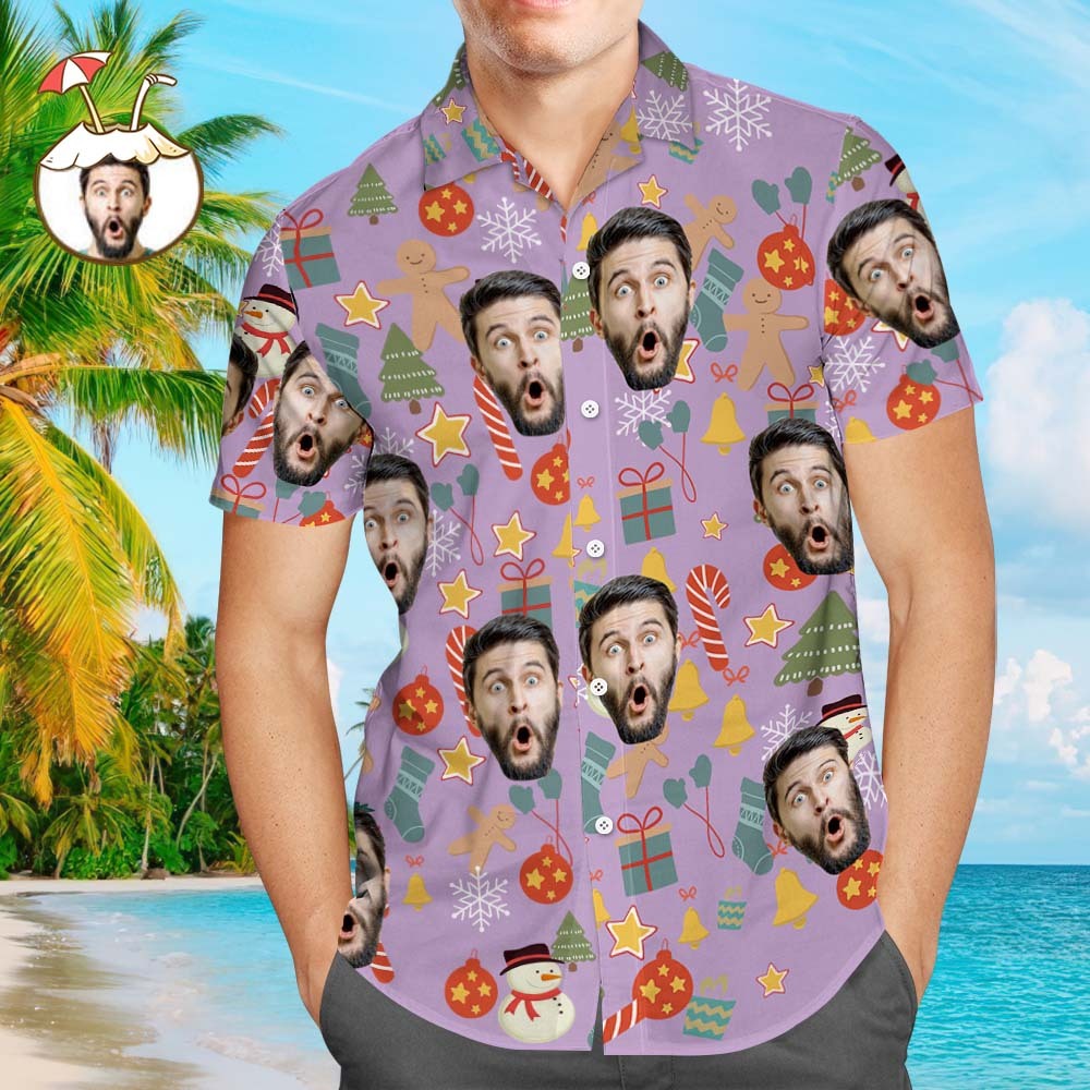 Custom Face Shirt Personalized Photo Men's Hawaiian Shirt Christmas Surprise Gift - Merry Christmas - FaceSocksUSA