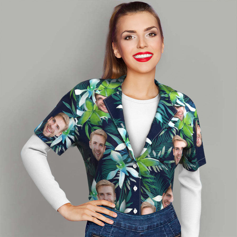 Custom Face All Over Print Tropical Style Hawaiian Shirt -for her
