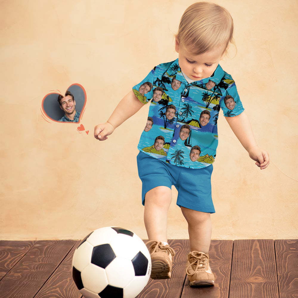 Custom Photo Hawaiian Shirt Parent-child Wears Personalized Face Hawaiian Shirt Gift Vice City - FaceSocksUSA