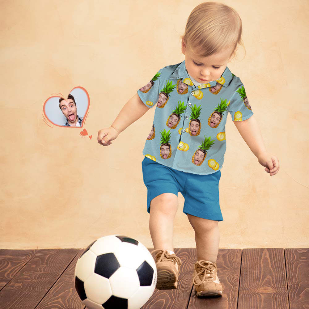 Custom Face Hawaiian Style Big Pineapple Long Dress And Shirt Family Matching - FaceSocksUSA