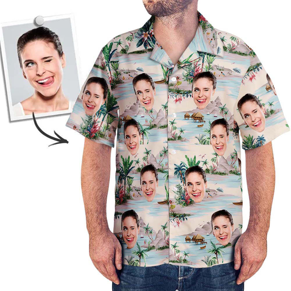Custom Face Shirt Personalized Men's Hawaiian Shirt Sea View - FaceSocksUSA
