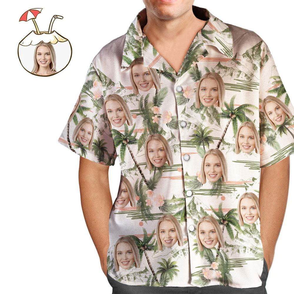 Custom Face Personalized Hawaiian Shirt All Over Print Coconut Tree - FaceSocksUSA