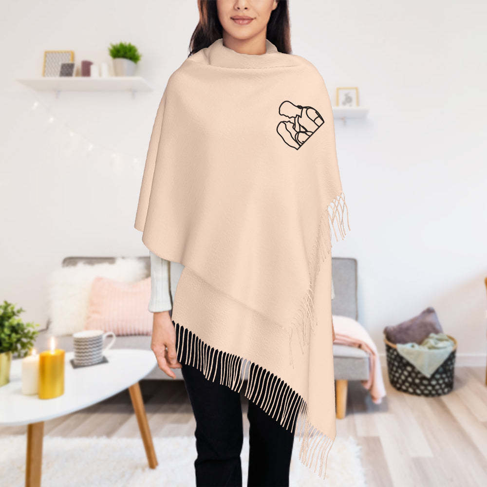 Personalized Embroidery Scarf Custom Line Drawing Scarf Warm Fringe Shawl Gift for Lovers - FaceSocksUsa