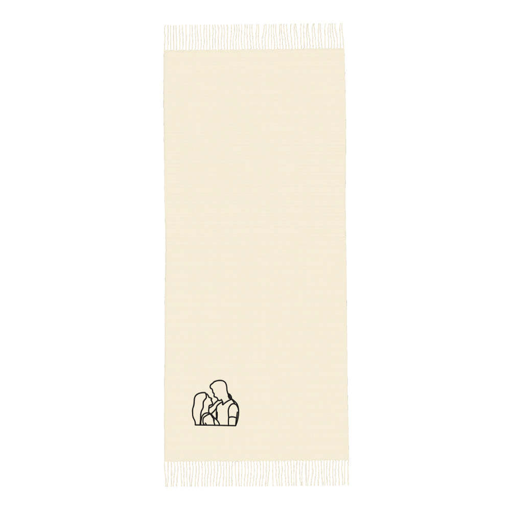 Personalized Embroidery Scarf Custom Line Drawing Scarf Warm Fringe Shawl Gift for Lovers - FaceSocksUsa