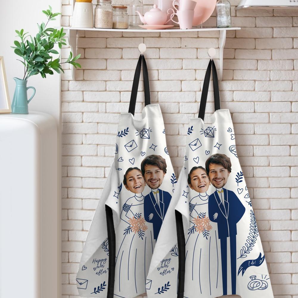 Custom Apron Wedding Gifts Apron Matching Couple Apron with Face-FaceSocksUSA