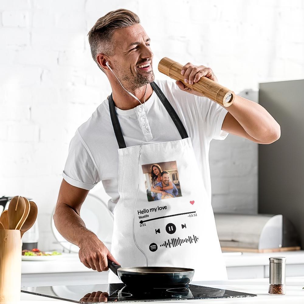 Scannable Spotify Code Apron Engraved Apron Waterproof Your Favorite Song Memorial Gifts White-FaceSocksUSA