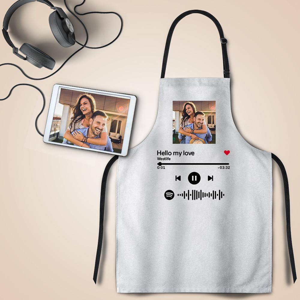 Scannable Spotify Code Apron Engraved Apron Waterproof Your Favorite Song Memorial Gifts White-FaceSocksUSA