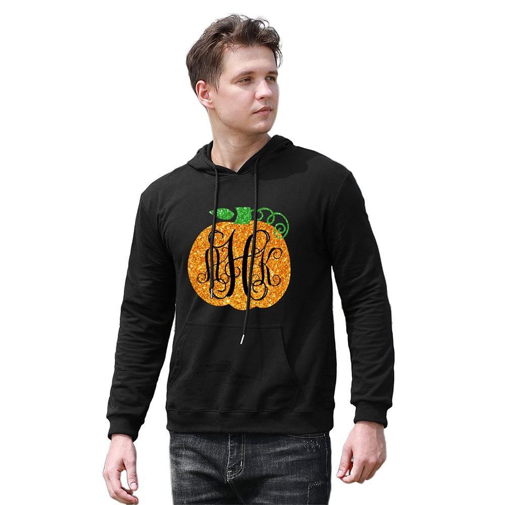 Custom Hoodie Long Sleeve Pullover Men's Hoodie Sweatshirt with Text Halloween Gift - Golden Pumpkin - FaceSocksUSA
