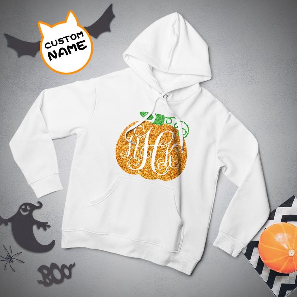 Custom Hoodie Long Sleeve Pullover Men's Hoodie Sweatshirt with Text Halloween Gift - Golden Pumpkin - FaceSocksUSA