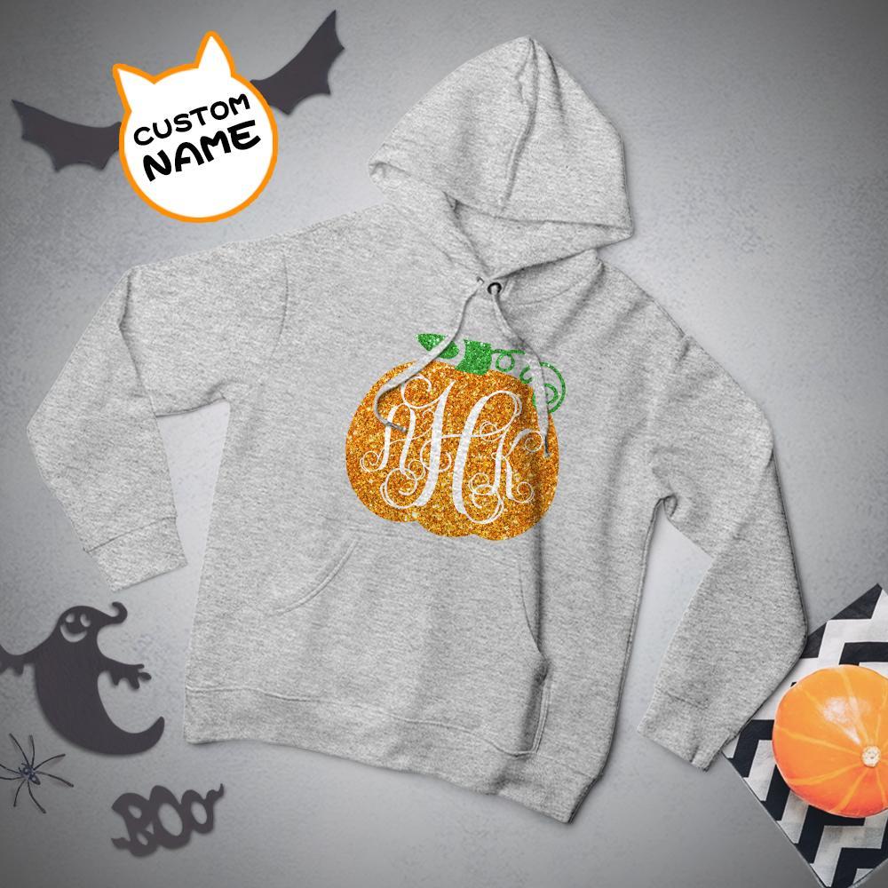 Custom Hoodie Long Sleeve Pullover Men's Hoodie Sweatshirt with Text Halloween Gift - Golden Pumpkin - FaceSocksUSA