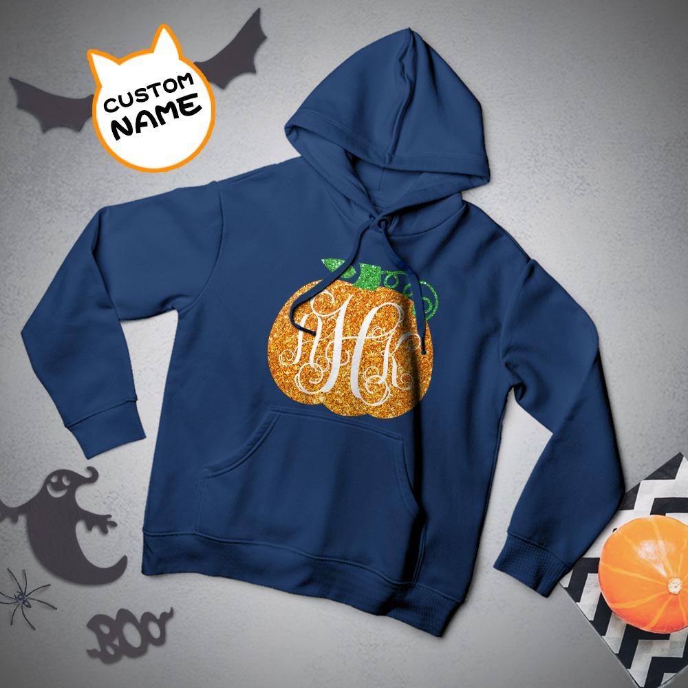 Custom Hoodie Long Sleeve Pullover Men's Hoodie Sweatshirt with Text Halloween Gift - Golden Pumpkin - FaceSocksUSA