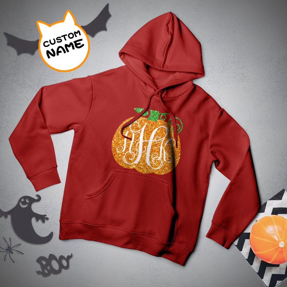 Custom Hoodie Long Sleeve Pullover Men's Hoodie Sweatshirt with Text Halloween Gift - Golden Pumpkin - FaceSocksUSA