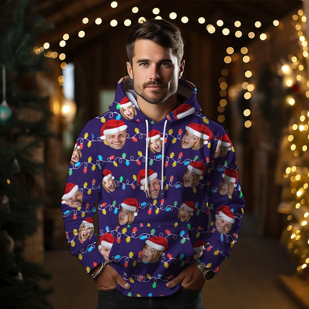 Custom Face Hoodie Personalized Photo Christmas Family Xmas Leds Unisex Hoodies	 - FaceSocksUSA