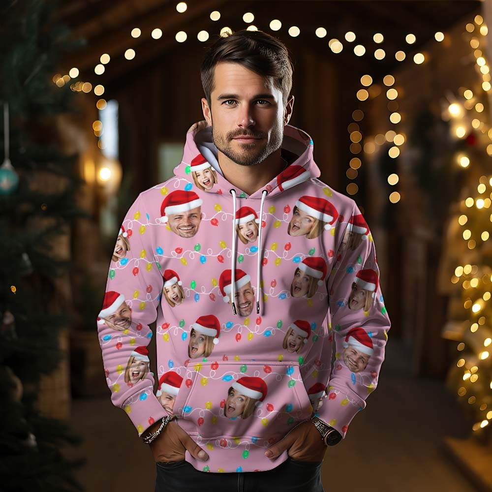 Custom Face Hoodie Personalized Photo Christmas Family Xmas Leds Unisex Hoodies	 - FaceSocksUSA