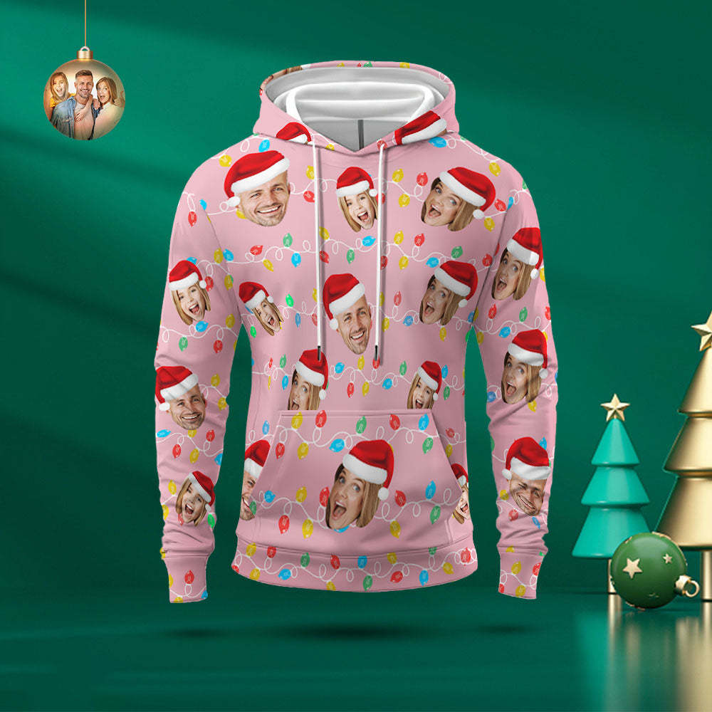 Custom Face Hoodie Personalized Photo Christmas Family Xmas Leds Unisex Hoodies	 - FaceSocksUSA