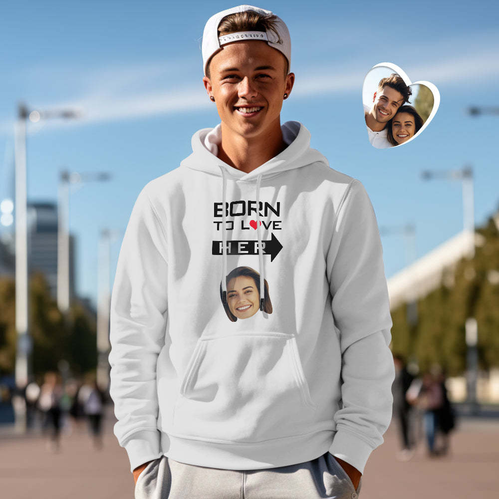 Custom Face Couple Matching Hoodies BORN TO LOVE Personalized Hoodie Valentine's Day Gift - FaceSocksUSA