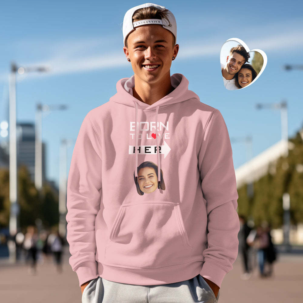 Custom Face Couple Matching Hoodies BORN TO LOVE Personalized Hoodie Valentine's Day Gift - FaceSocksUSA