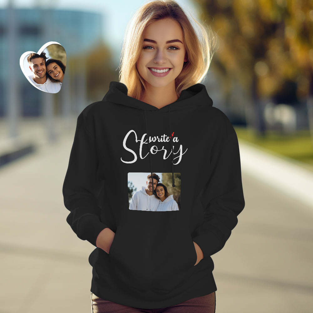 Custom Photo Couple Matching Hoodies LET'S WRITE A LOVE STORY Personalized Hoodie Valentine's Day Gift - FaceSocksUSA