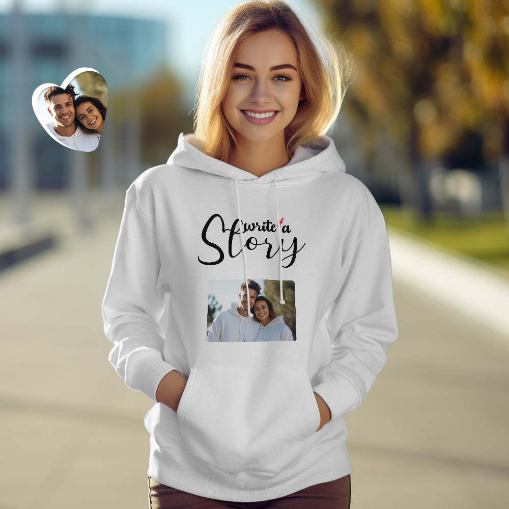 Custom Photo Couple Matching Hoodies LET'S WRITE A LOVE STORY Personalized Hoodie Valentine's Day Gift - FaceSocksUSA