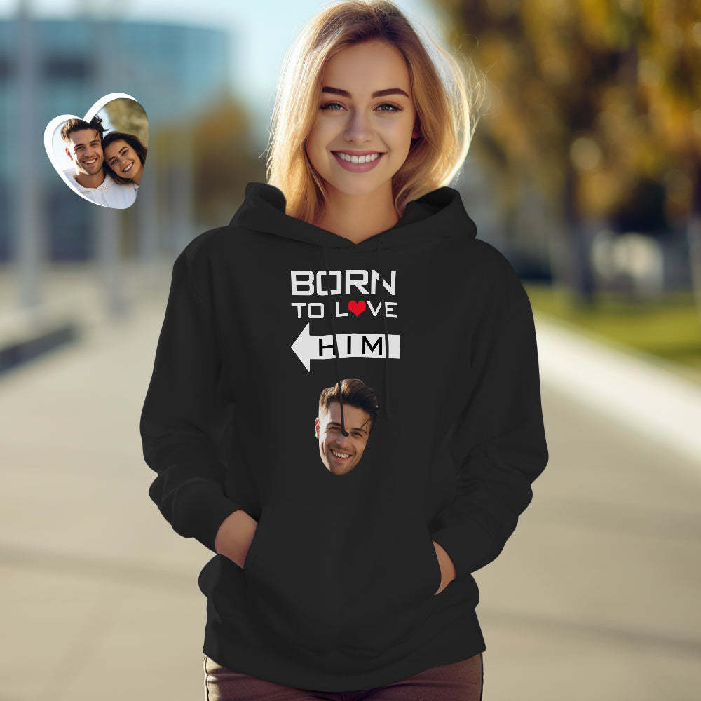 Custom Face Couple Matching Hoodies BORN TO LOVE Personalized Hoodie Valentine's Day Gift - FaceSocksUSA