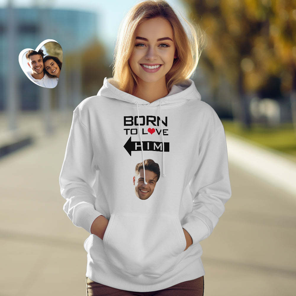 Custom Face Couple Matching Hoodies BORN TO LOVE Personalized Hoodie Valentine's Day Gift - FaceSocksUSA