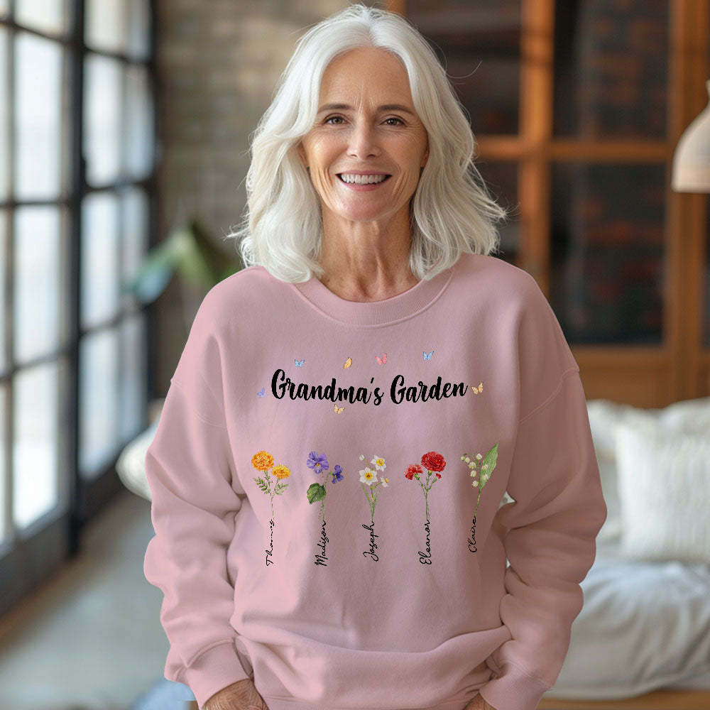 Custom Grandma's Garden Sweatshirt Personalized Birth Flower Mother's Day Sweatshirt Mother's Day Gift - FaceSocksUSA
