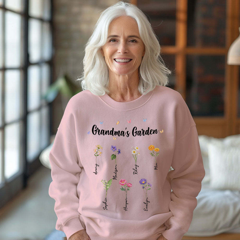 Custom Grandma's Garden Sweatshirt Personalized Birth Flower Mother's Day Sweatshirt Mother's Day Gift - FaceSocksUSA