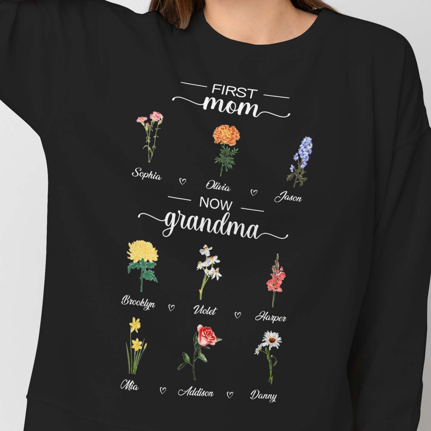 Personalized First Mom Now Grandma Sweatshirt Custom Birth Flowers Sweatshirts for Mother's Day Gift - FaceSocksUSA