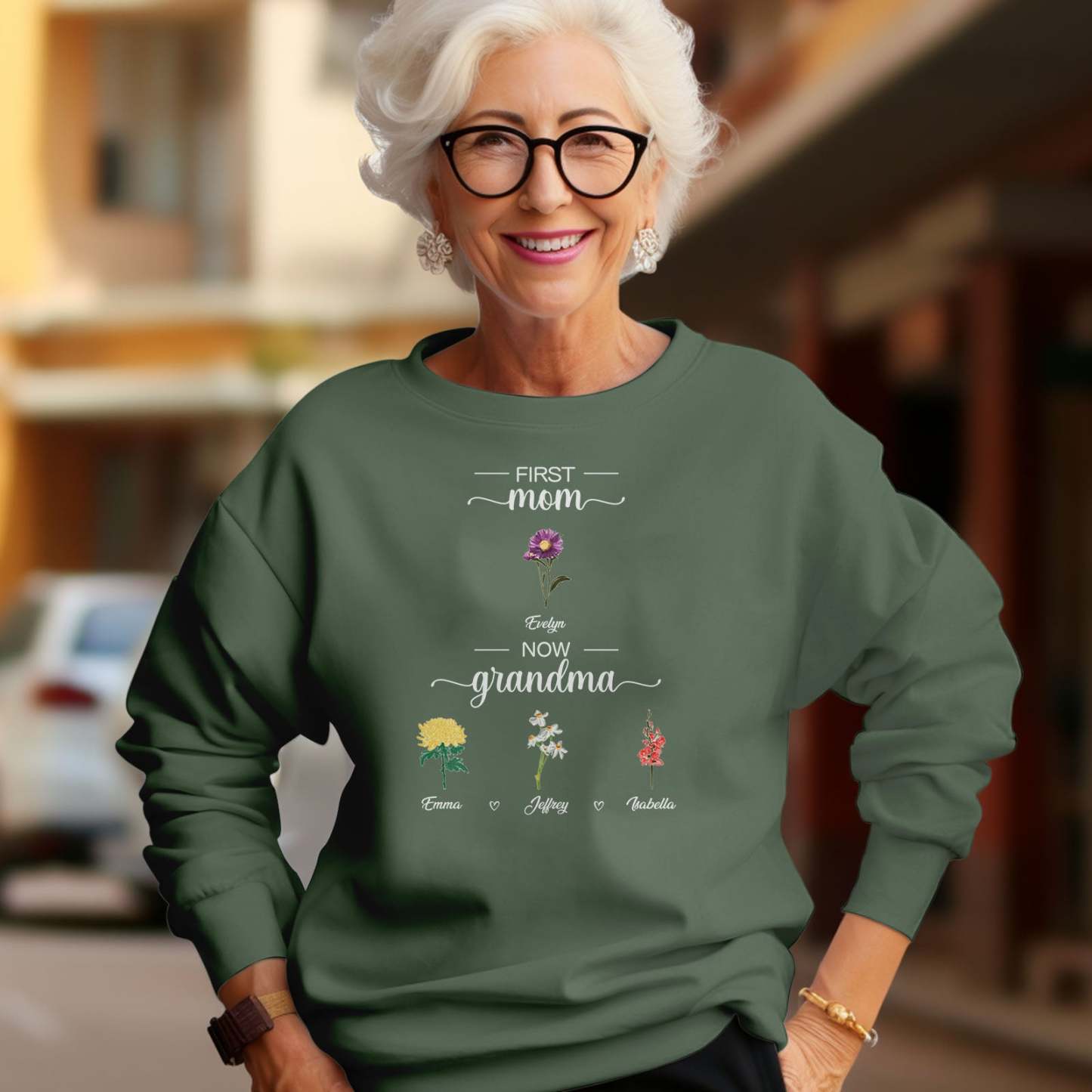 Personalized First Mom Now Grandma Sweatshirt Custom Birth Flowers Sweatshirts for Mother's Day Gift - FaceSocksUSA