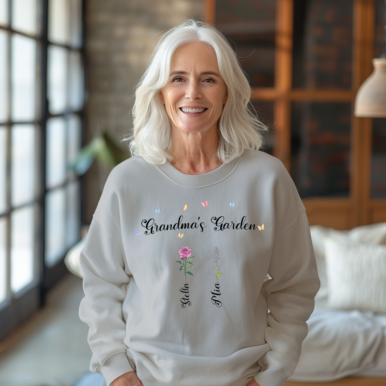 Personalized Birth Flower Sweatshirt Custom Grandma's Garden Sweatshirt Mother's Day Gift - FaceSocksUSA