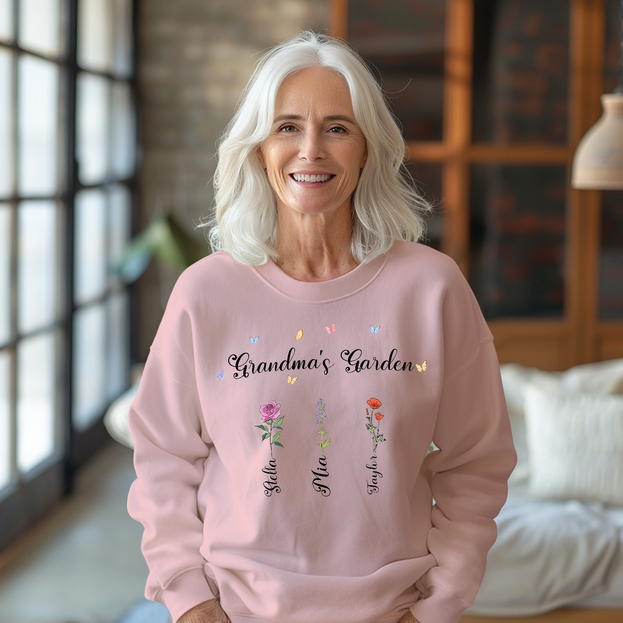 Personalized Birth Flower Sweatshirt Custom Grandma's Garden Sweatshirt Mother's Day Gift - FaceSocksUSA