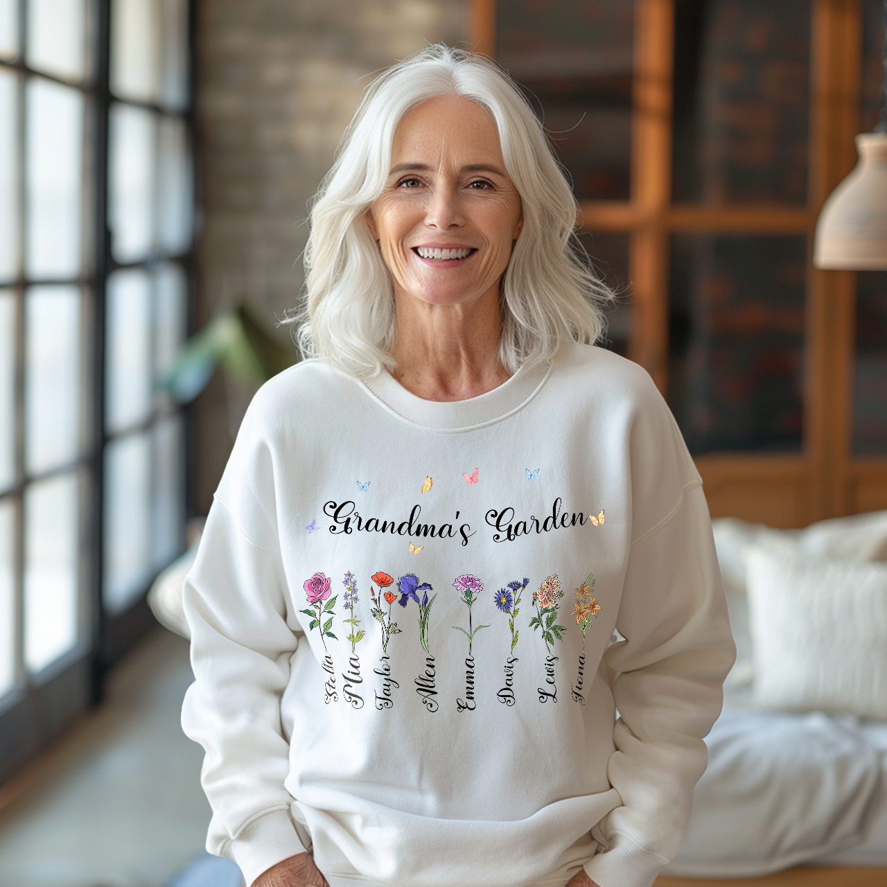 Personalized Birth Flower Sweatshirt Custom Grandma's Garden Sweatshirt Mother's Day Gift - FaceSocksUSA