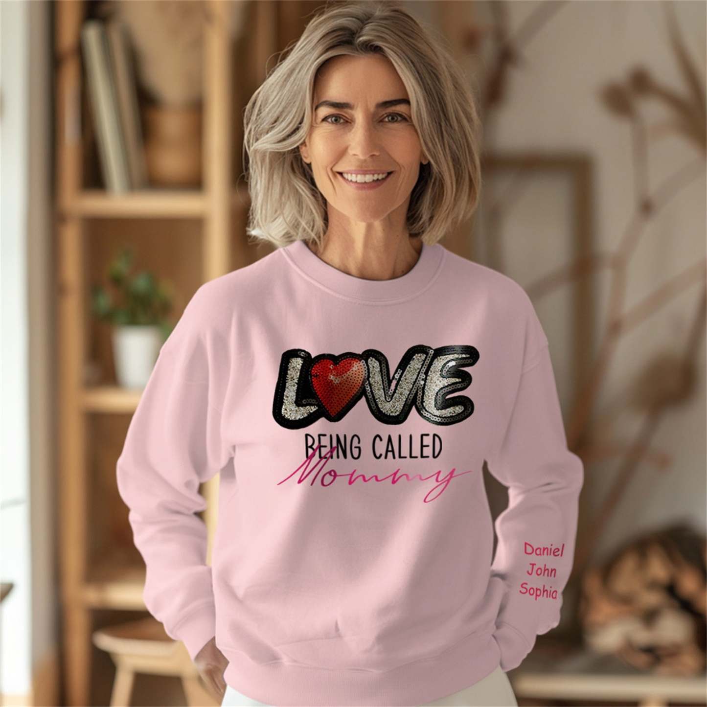 Personalized Names Sweatshirt Custom Sweatshirt with LOVE Sequins Mother's Day Gift - FaceSocksUSA