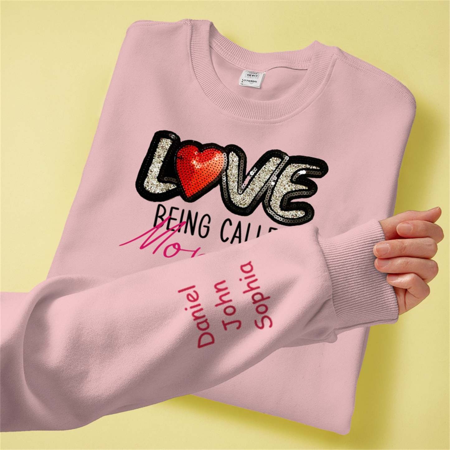 Personalized Names Sweatshirt Custom Sweatshirt with LOVE Sequins Mother's Day Gift - FaceSocksUSA