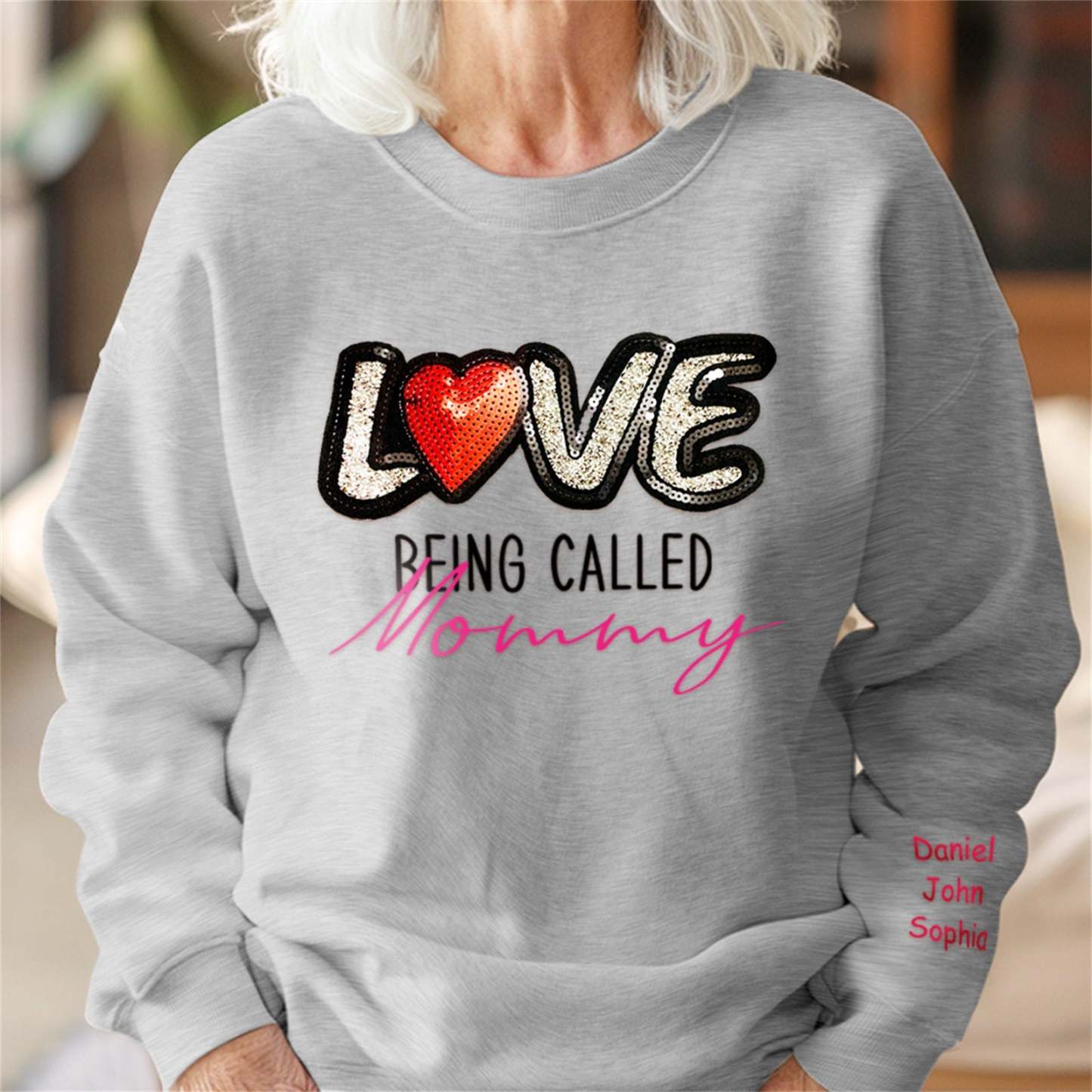 Personalized Names Sweatshirt Custom Sweatshirt with LOVE Sequins Mother's Day Gift - FaceSocksUSA