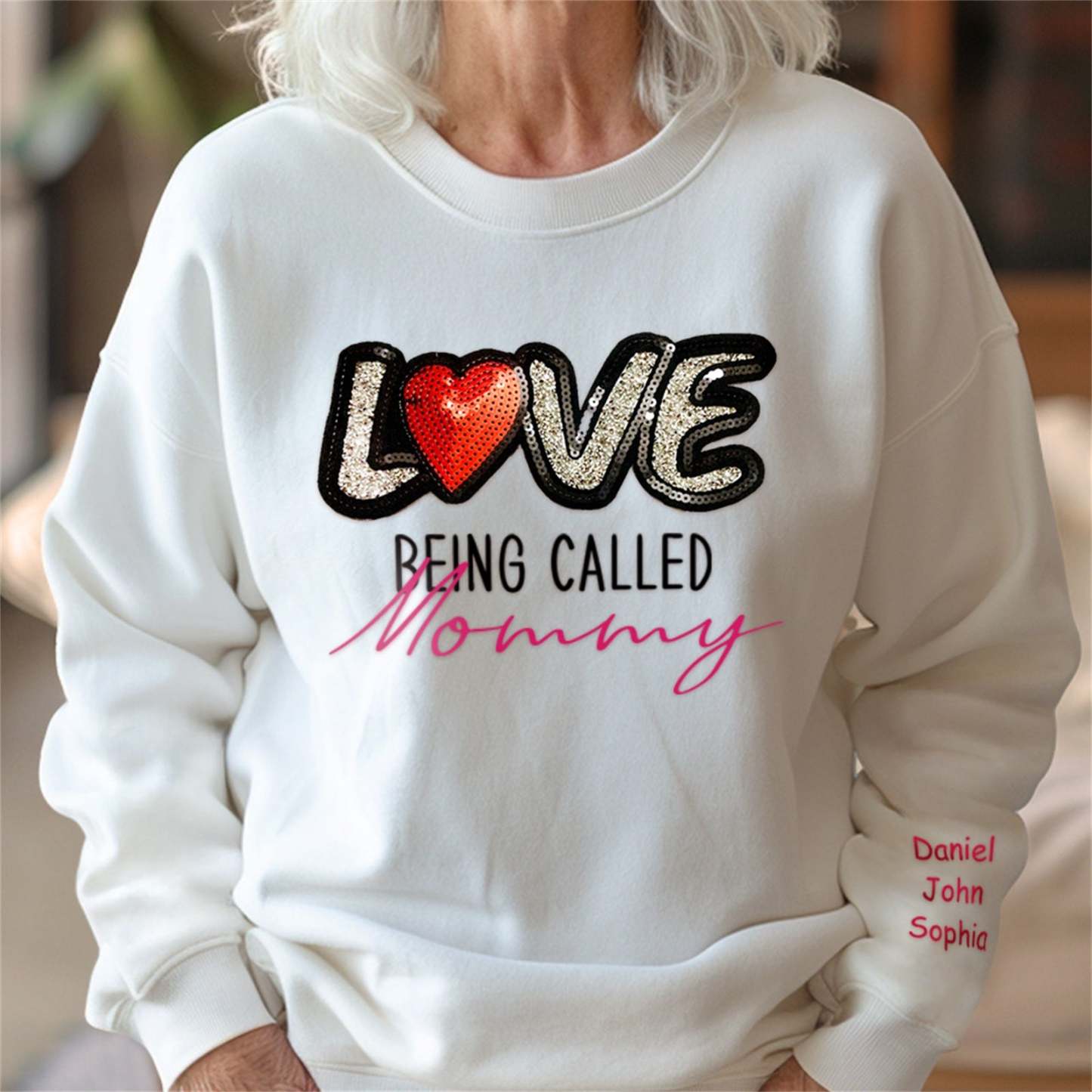 Personalized Names Sweatshirt Custom Sweatshirt with LOVE Sequins Mother's Day Gift - FaceSocksUSA
