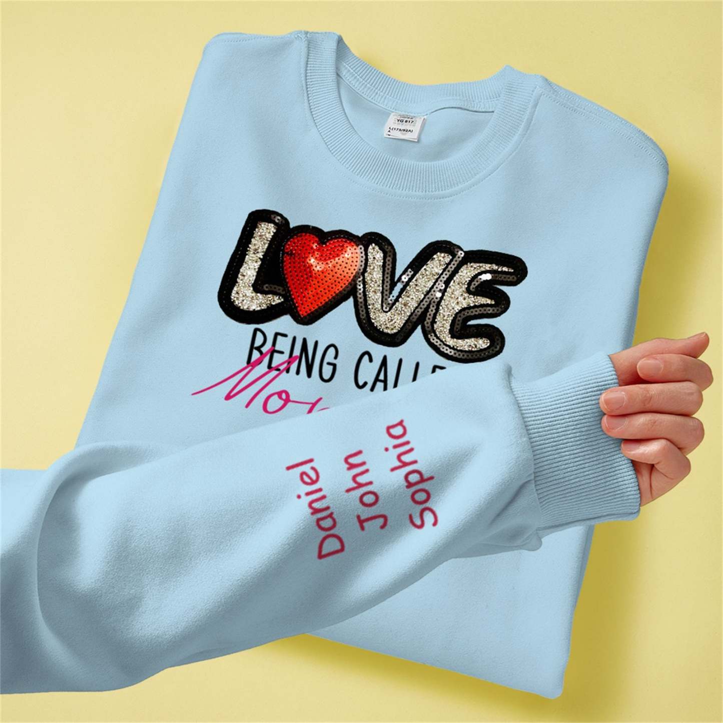 Personalized Names Sweatshirt Custom Sweatshirt with LOVE Sequins Mother's Day Gift - FaceSocksUSA