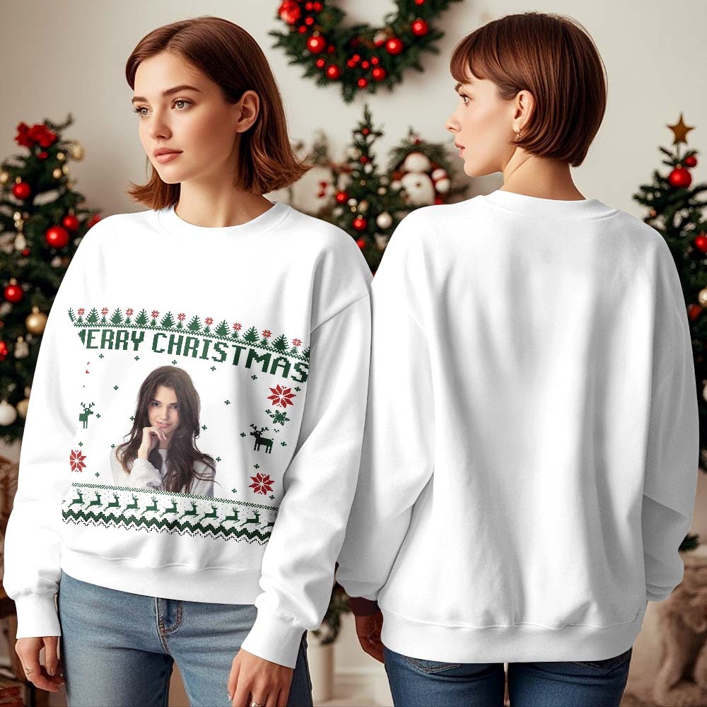 Custom Photo Round Neck Hoodie Personalized Ugly Christmas Sweatshirt Merry Christmas - FaceSocksUSA