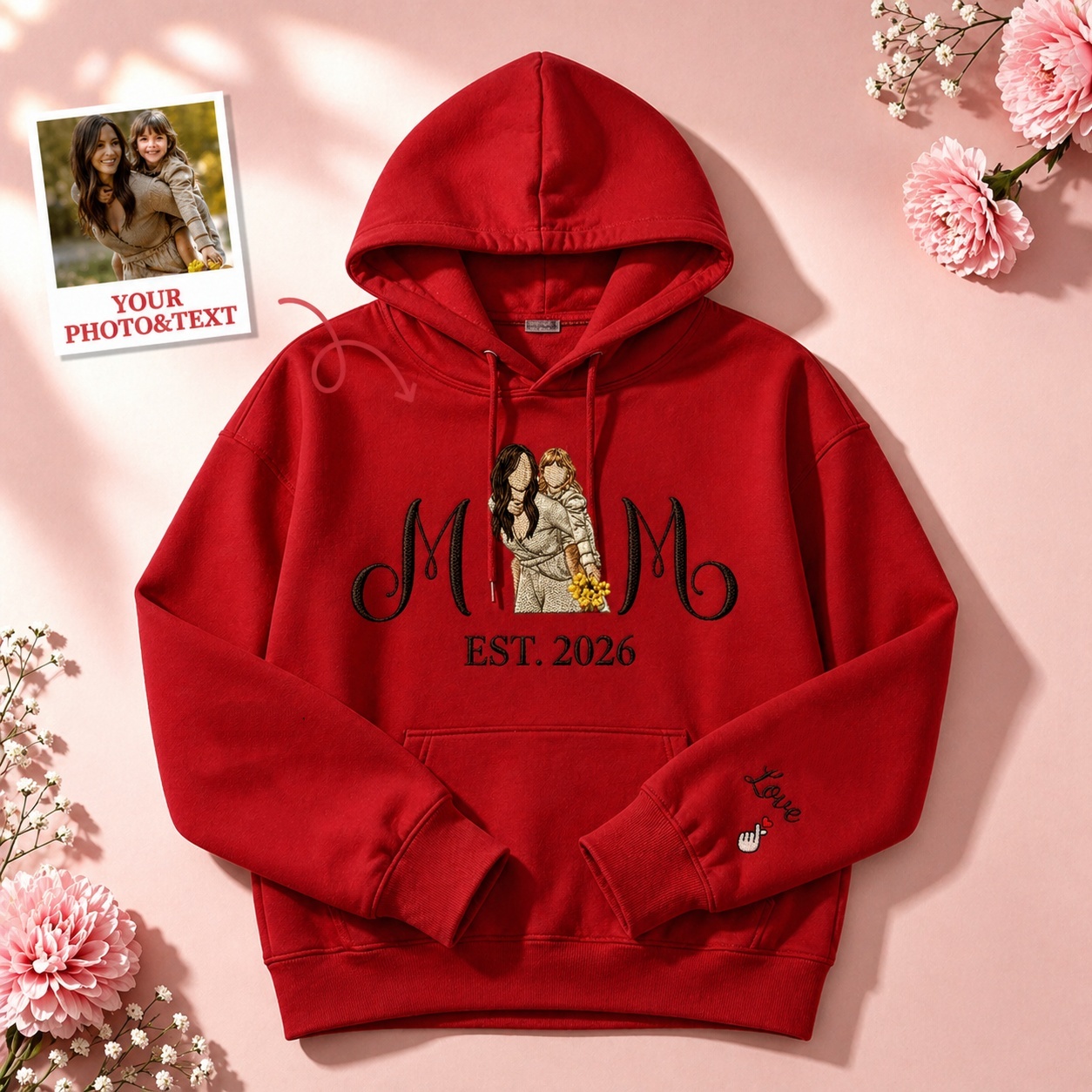 Custom Embroidered Mum Sweatshirt with Mum Kids Portrait - FaceSocksUSA