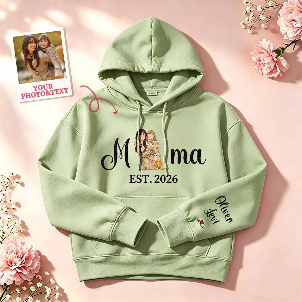 Custom Embroidered Mum Sweatshirt with Mum Kids Portrait - FaceSocksUSA
