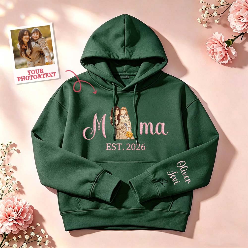 Custom Embroidered Mum Sweatshirt with Mum Kids Portrait - FaceSocksUSA